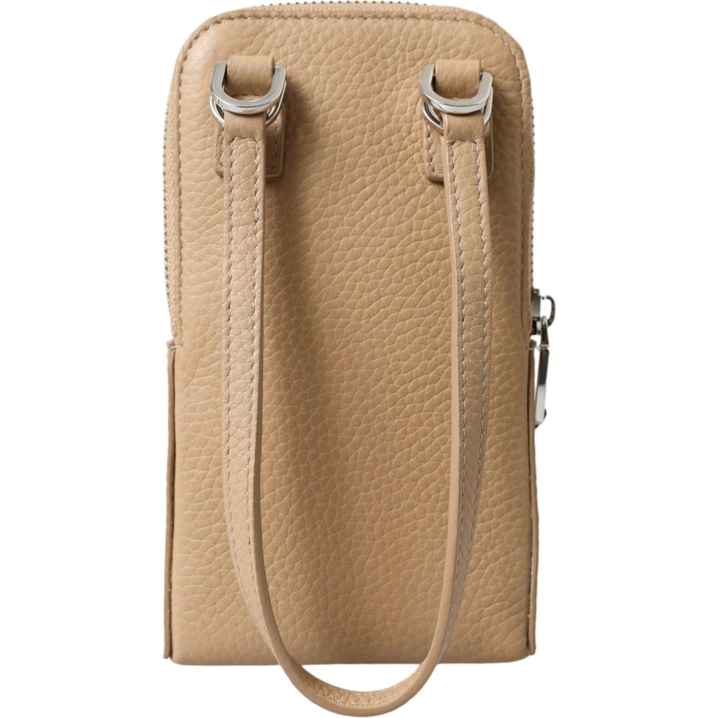 Dolce & Gabbana Elegant Beige Leather Crossbody Phone Bag Dolce & Gabbana