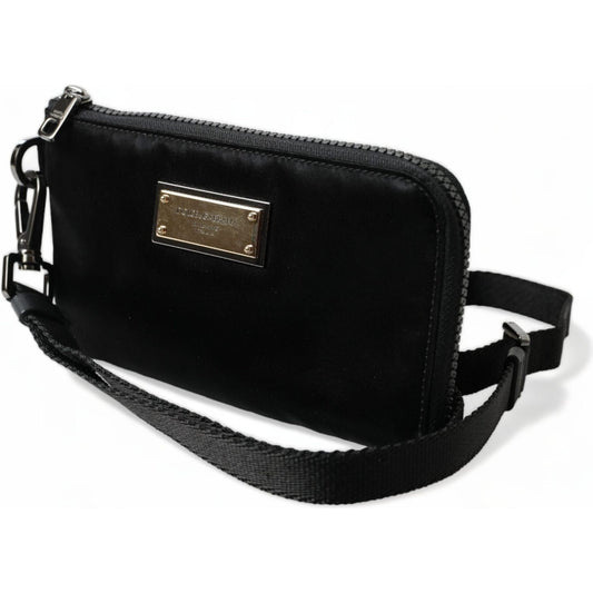 Dolce & Gabbana Elegant Black Nylon & Leather Pouch Dolce & Gabbana