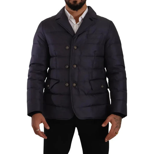 Dolce & Gabbana Blue Silk Goat Coat Blouson Winter Jacket Dolce & Gabbana