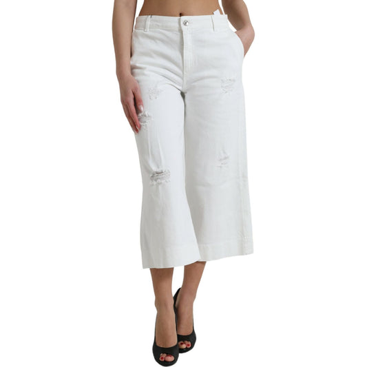 Dolce & Gabbana Elegant White Mid-Waist Denim Cropped Jeans Dolce & Gabbana