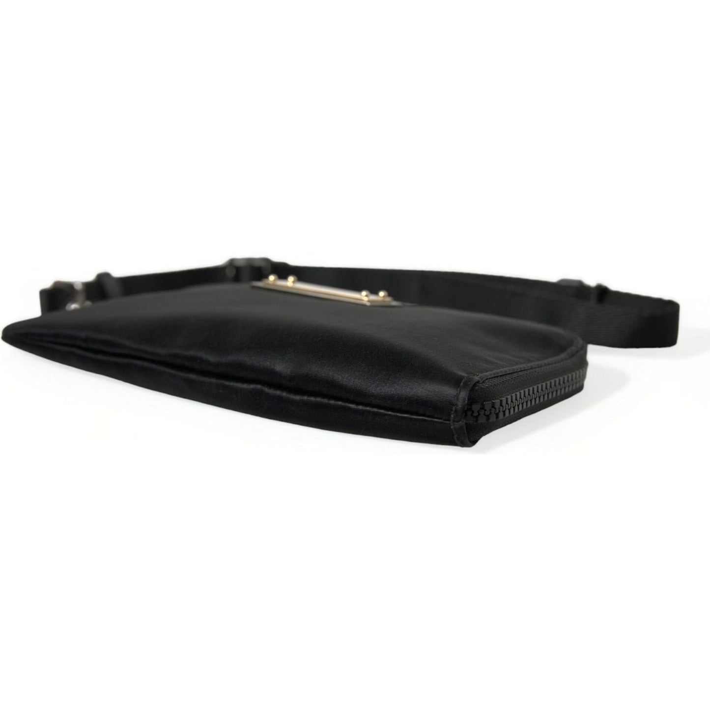 Dolce & Gabbana Elegant Black Nylon Leather Pouch with Silver Details Dolce & Gabbana