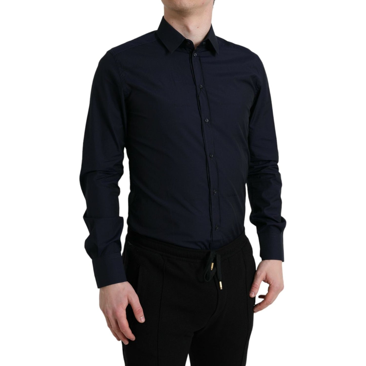 Dolce & Gabbana Elegant Navy Jacquard Dress Shirt Dolce & Gabbana