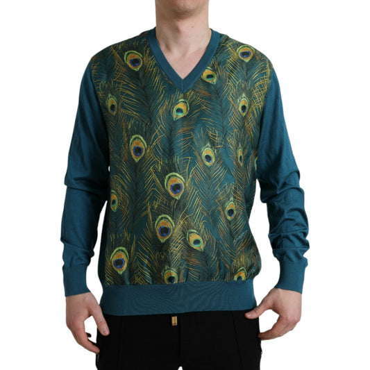 Dolce & Gabbana Green Peacock Feather Pullover Sweater Dolce & Gabbana