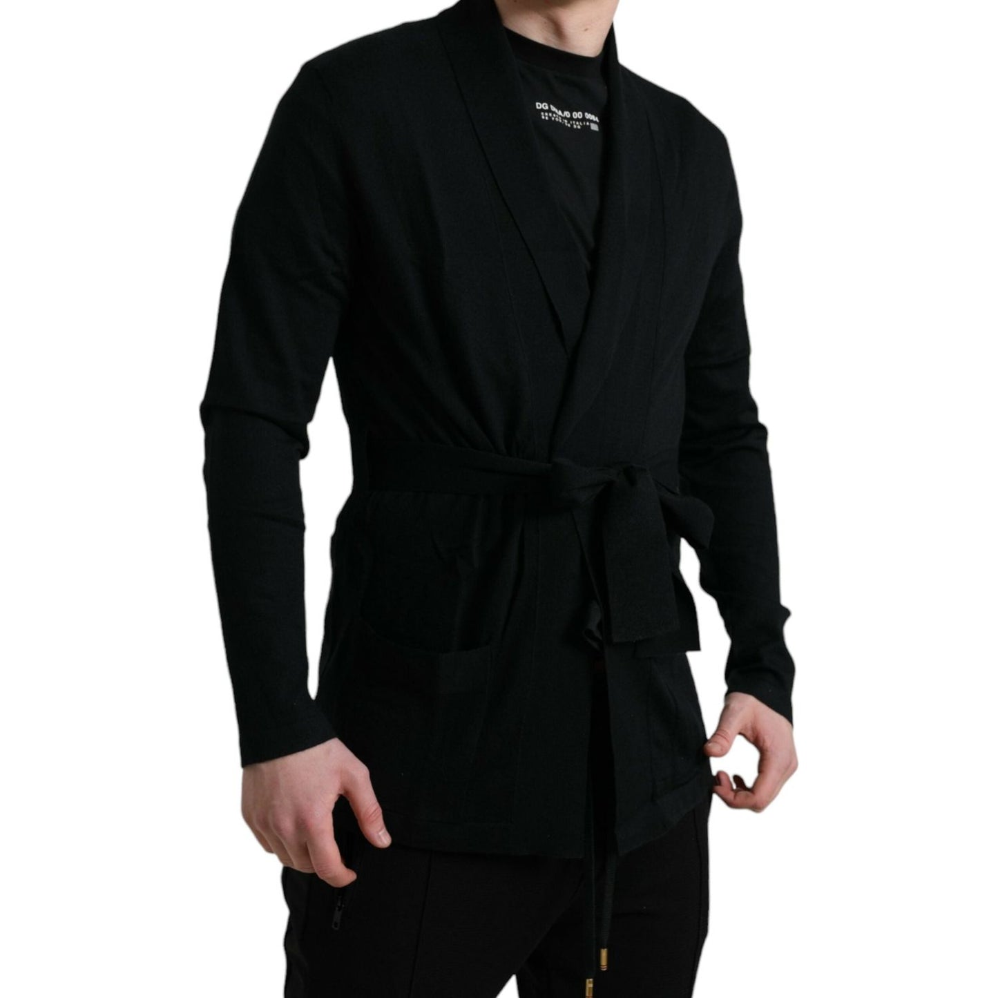 Dolce & Gabbana Elegant Black Cashmere Robe with Waist Belt Dolce & Gabbana