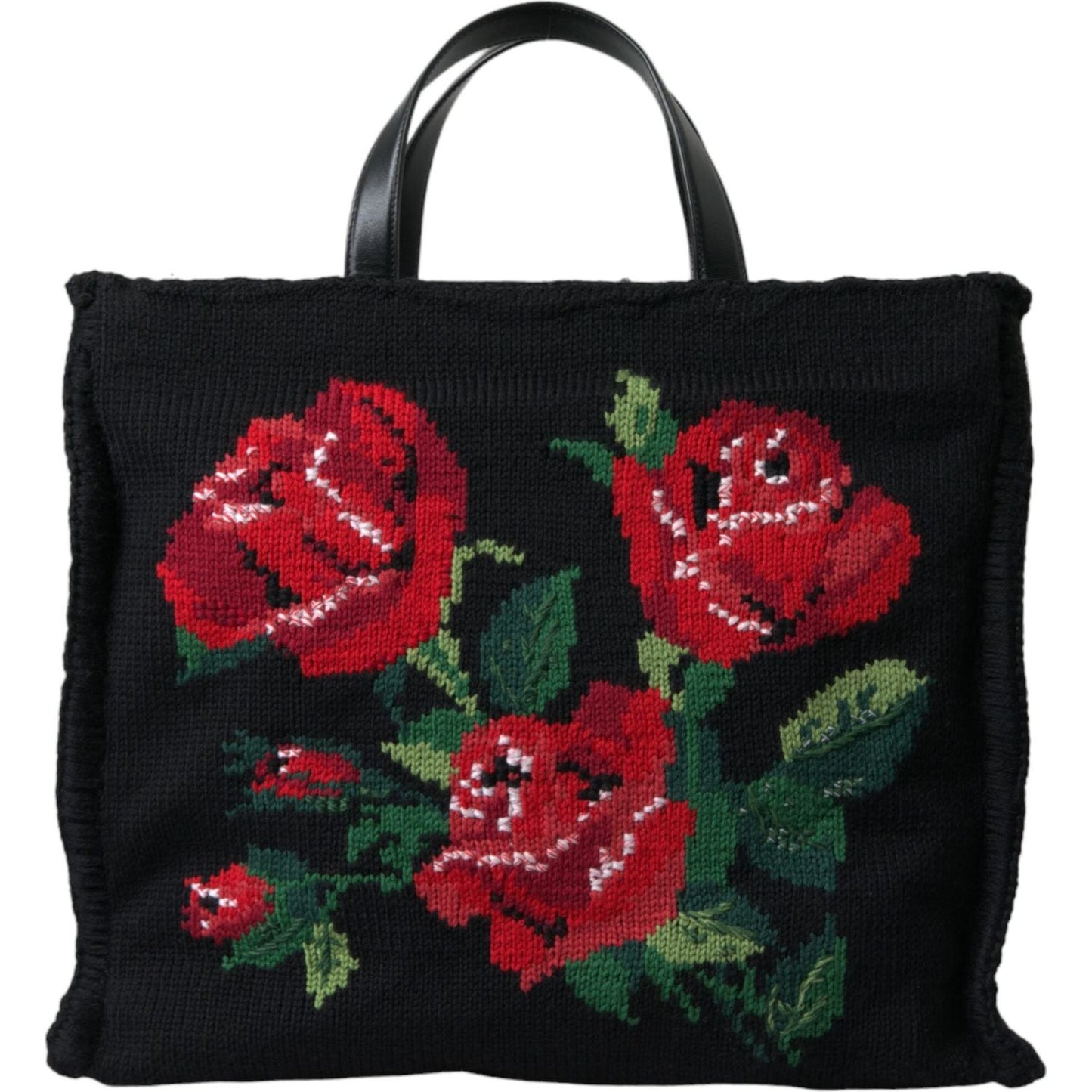 Dolce & Gabbana Chic Embroidered Floral Black Tote Dolce & Gabbana