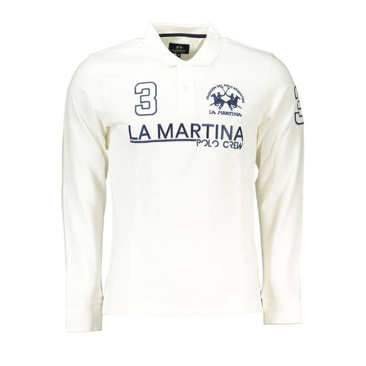 La Martina Elegant Long Sleeved White Polo