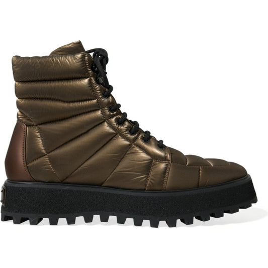 Dolce & Gabbana Bronze Plateau Padded Boots with DG Logo Plate Dolce & Gabbana