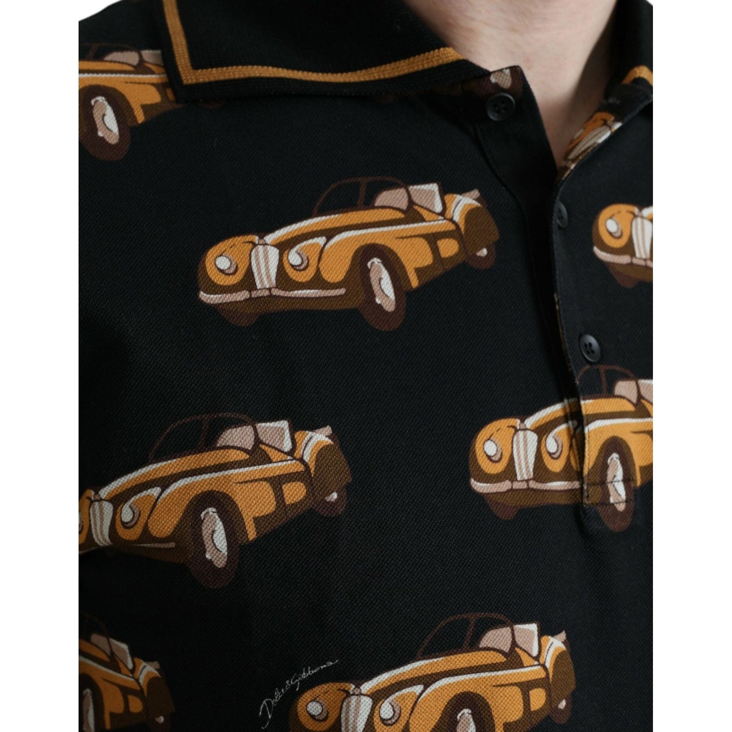 Dolce & Gabbana Black Car Print Short Sleeve Polo T-shirt Dolce & Gabbana