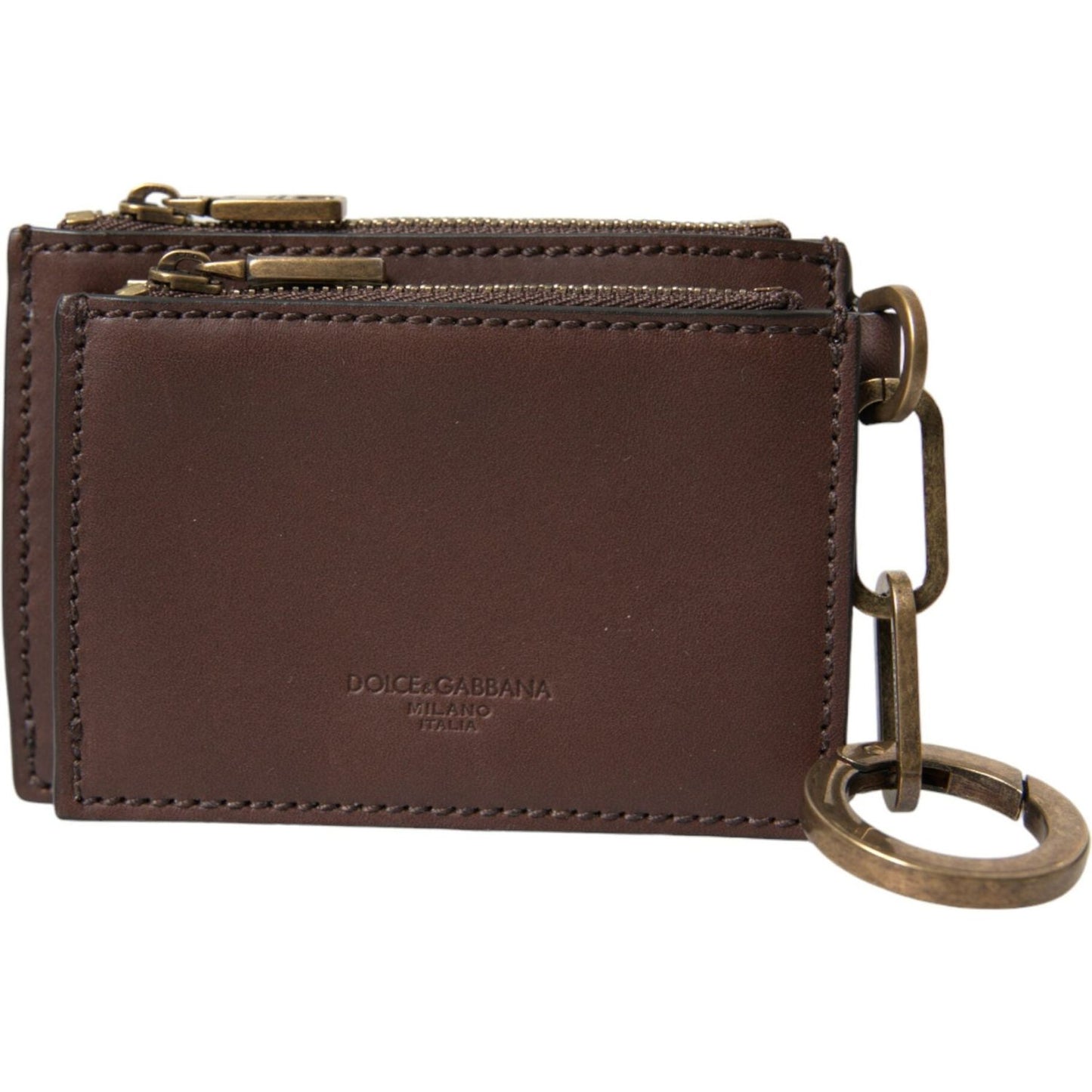 Dolce & Gabbana Brown Leather Zip Logo Keyring Coin Purse Keyring Wallet Dolce & Gabbana