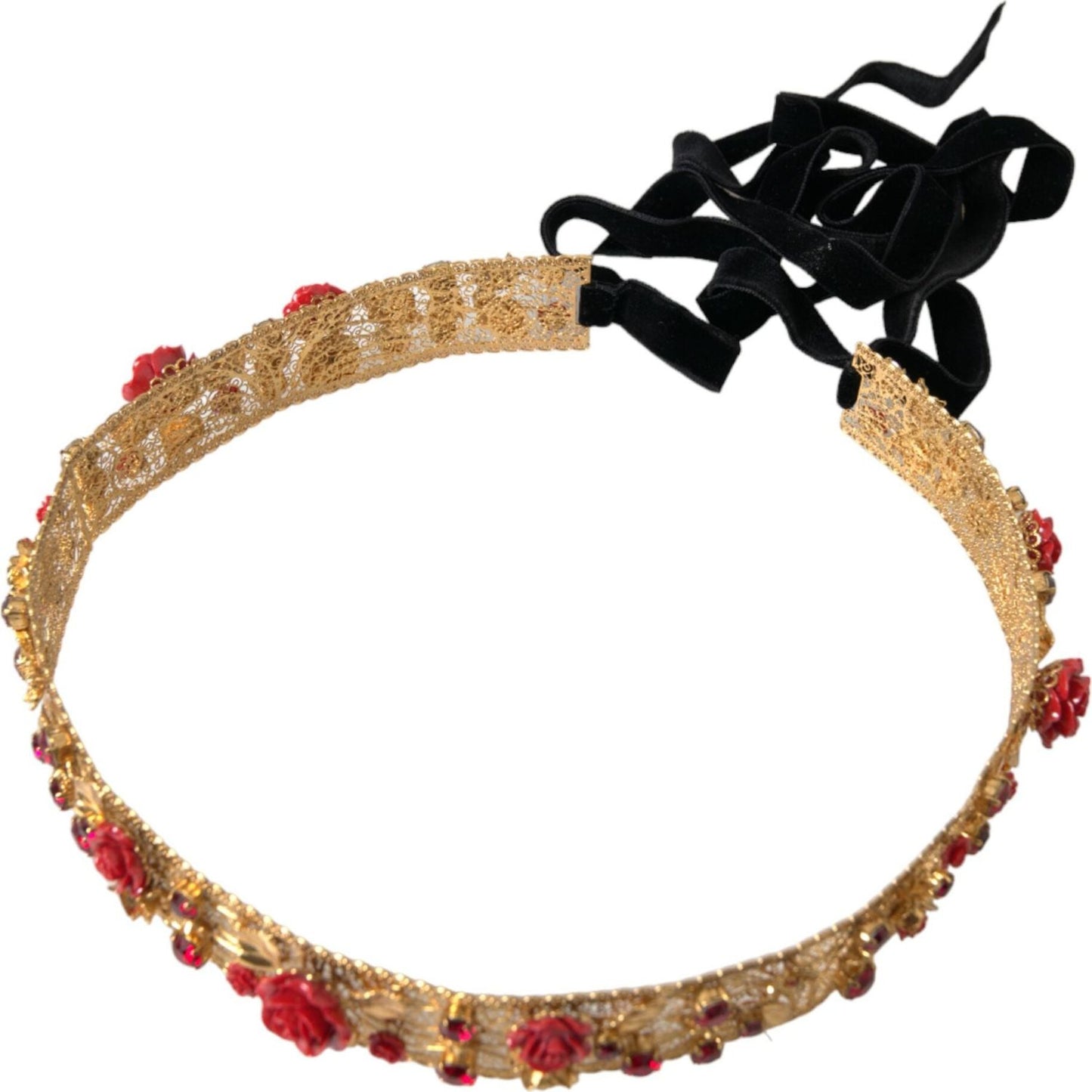 Dolce & Gabbana Gold Brass Red Roses Crystal Jewel Waist Belt Dolce & Gabbana