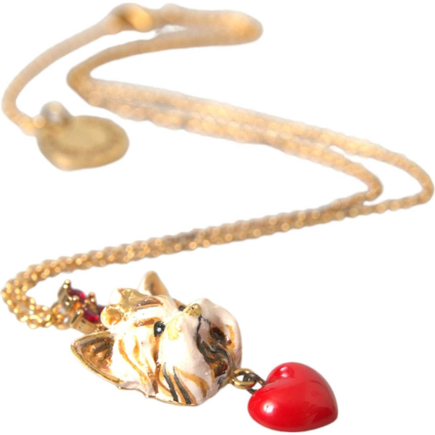 Dolce & Gabbana Gold Brass Chain Dog Heart Pendant Charm Necklace Necklace Dolce & Gabbana