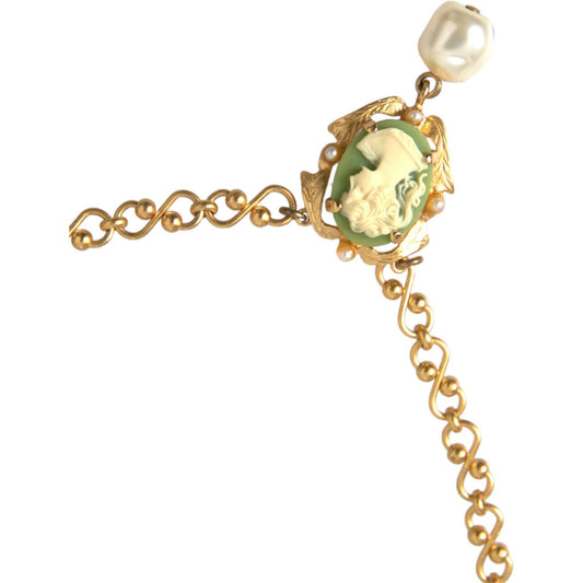 Dolce & Gabbana Gold Brass Chain Pearl Pendant Charm Necklace Necklace Dolce & Gabbana