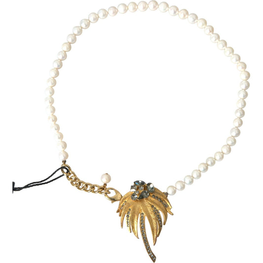 Dolce & Gabbana Gold Brass Crystal Pearl Tree Pendant Charm Necklace Necklace Dolce & Gabbana