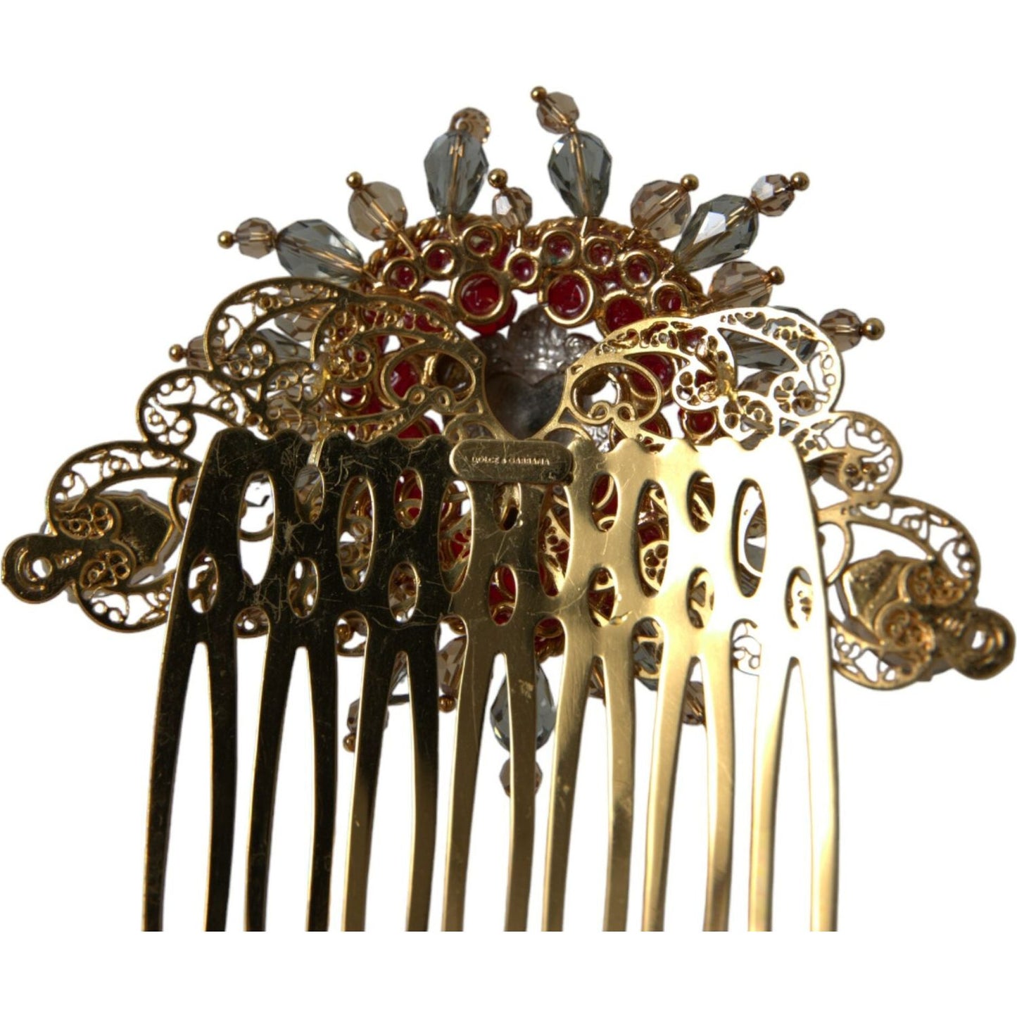 Dolce & Gabbana Gold Brass Crystal Heart Women Hair Comb Dolce & Gabbana