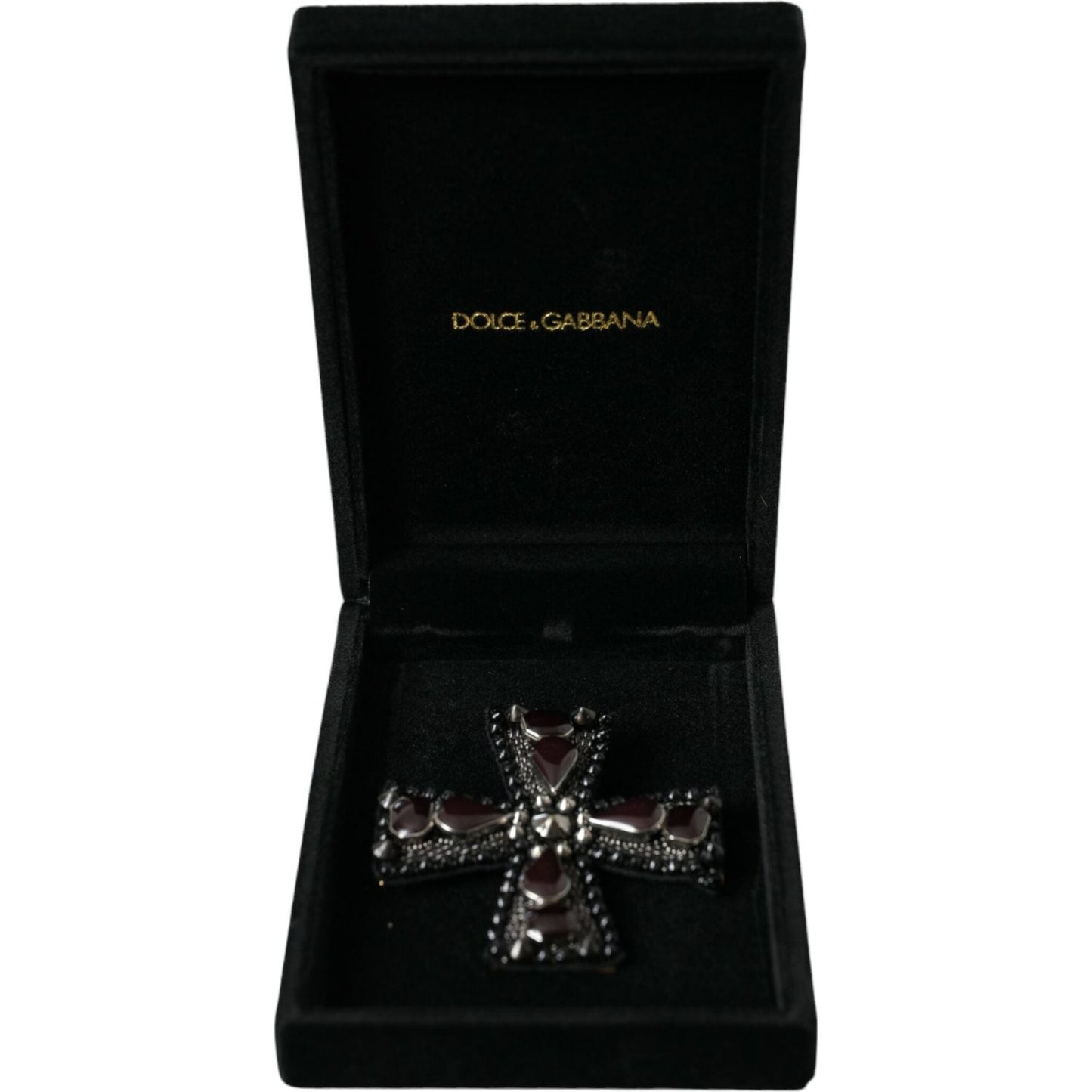 Dolce & Gabbana Black Crystals Embellished Cross Pin Brooch Brooch Dolce & Gabbana