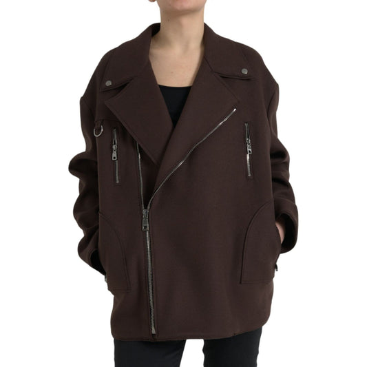 Dolce & Gabbana Brown Coat Short Biker Wool Jacket Dolce & Gabbana