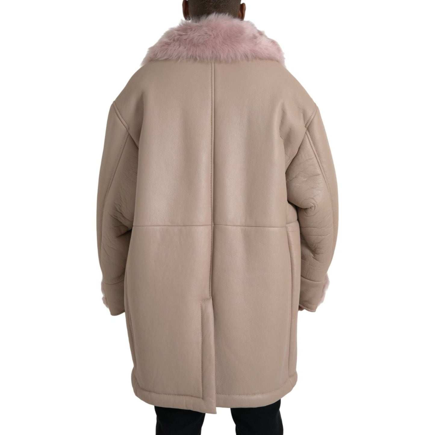 Dolce & Gabbana Beige Pink Lamb Leather Shearling Coat Jacket Dolce & Gabbana