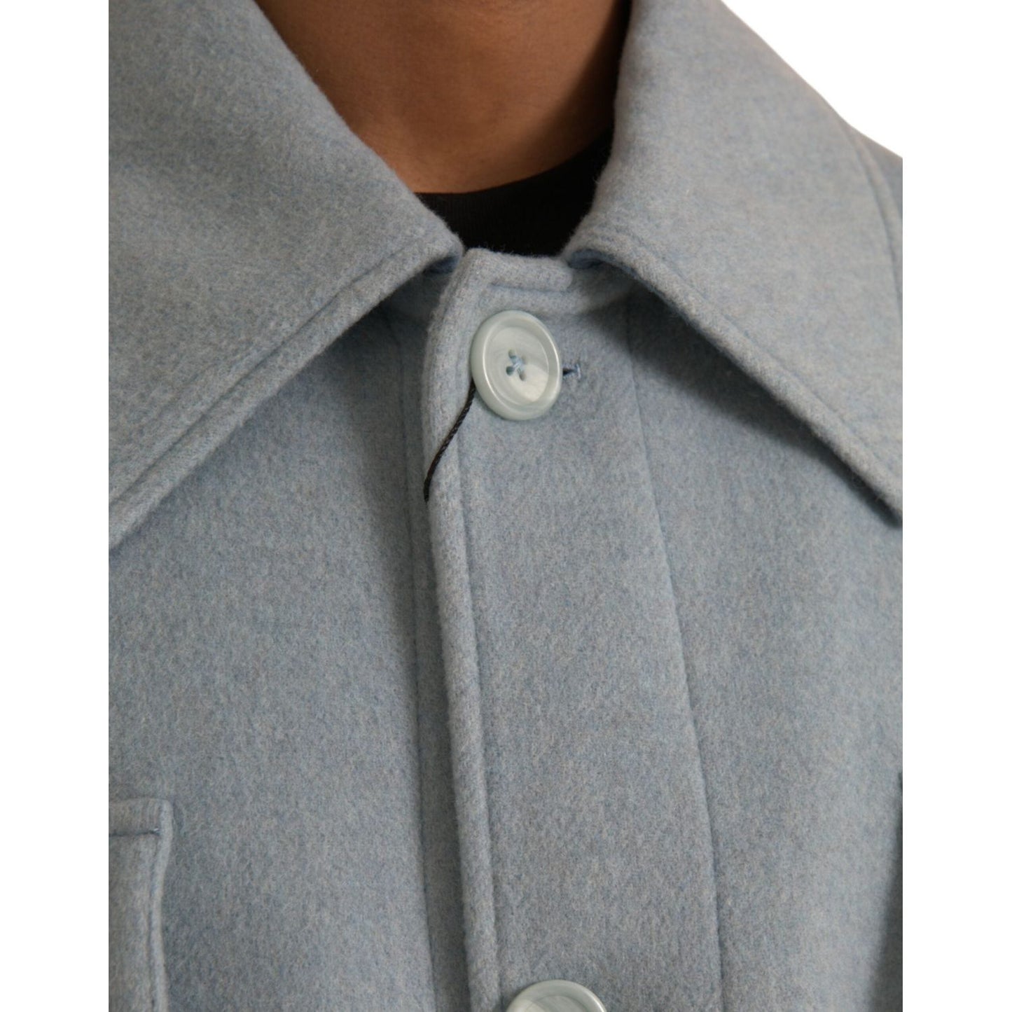 Dolce & Gabbana Light Blue Wool Button Trench Coat Jacket Dolce & Gabbana