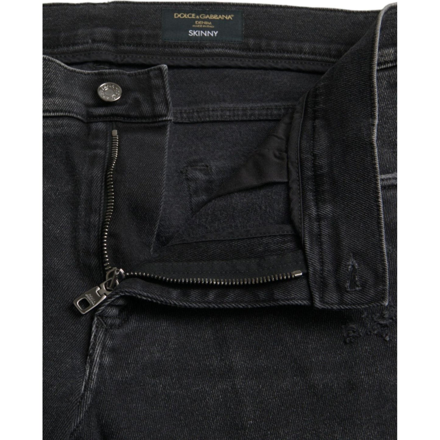 Dolce & Gabbana Gray Cotton Stretch Skinny Denim Logo Jeans Dolce & Gabbana