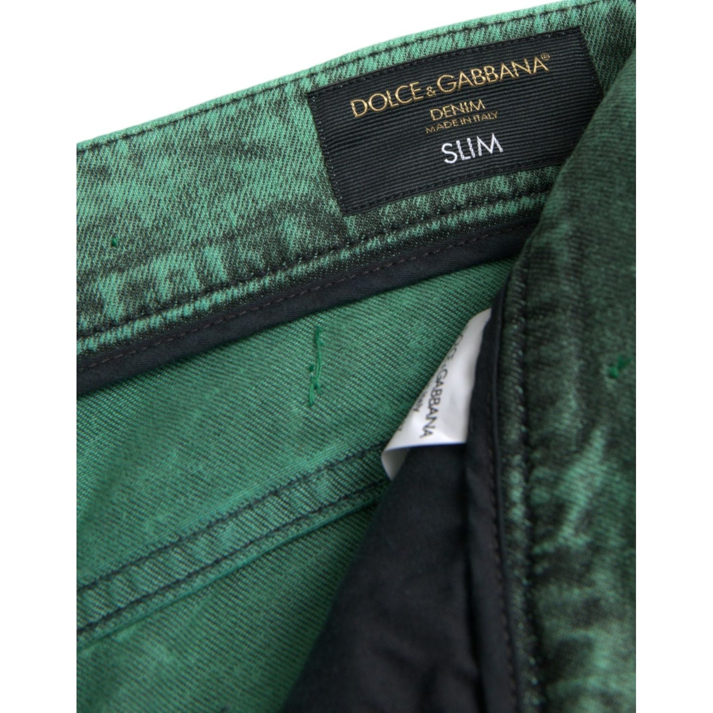 Dolce & Gabbana Green Crystals Cotton Stretch Slim Jeans Dolce & Gabbana