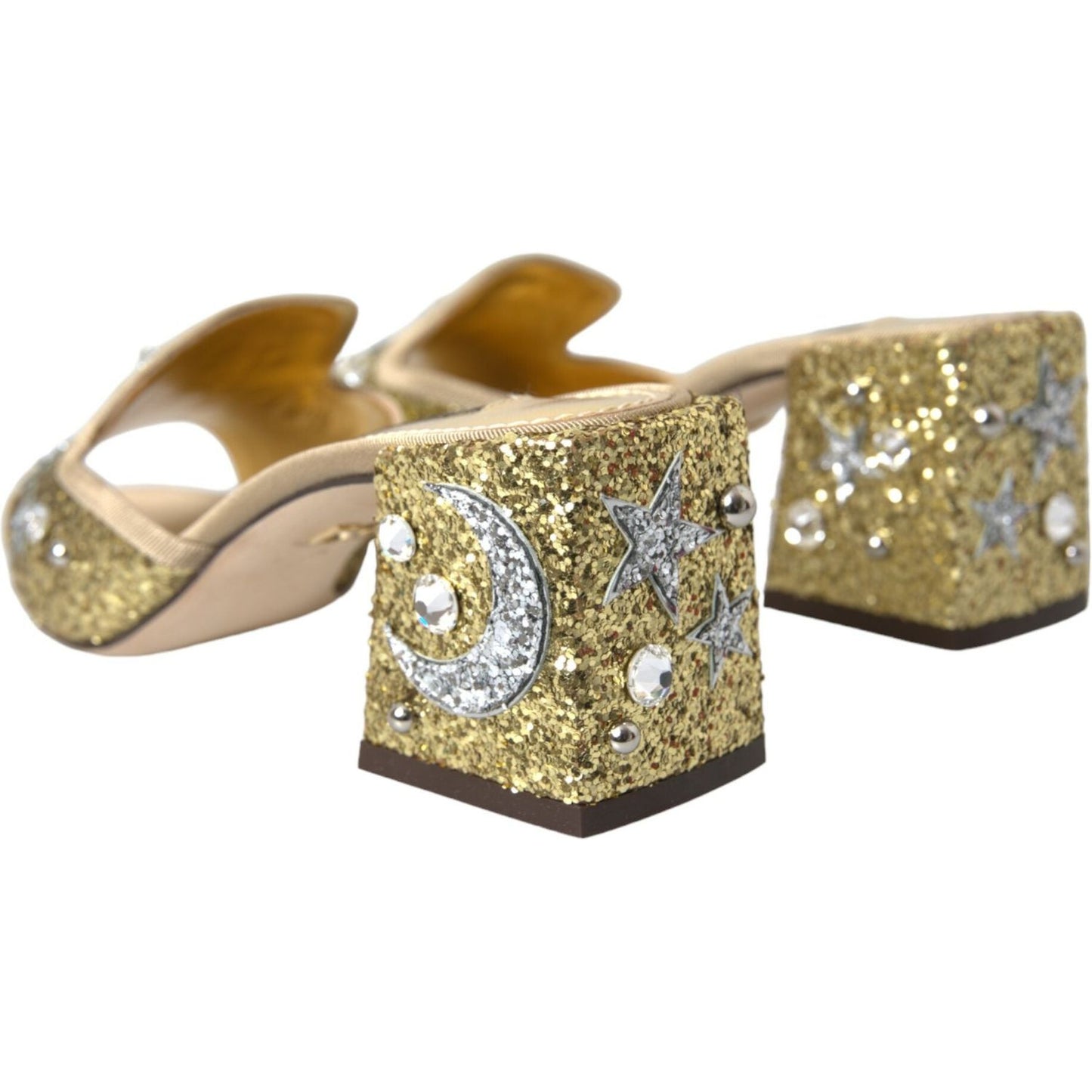 Dolce & Gabbana Gold Sequin Leather Heels Sandals Shoes Dolce & Gabbana