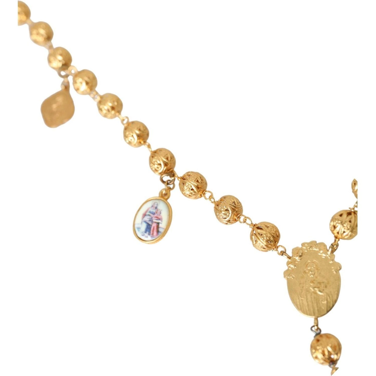 Dolce & Gabbana Gold Tone Chain Brass Beaded Statement Sicily Necklace Necklace Dolce & Gabbana