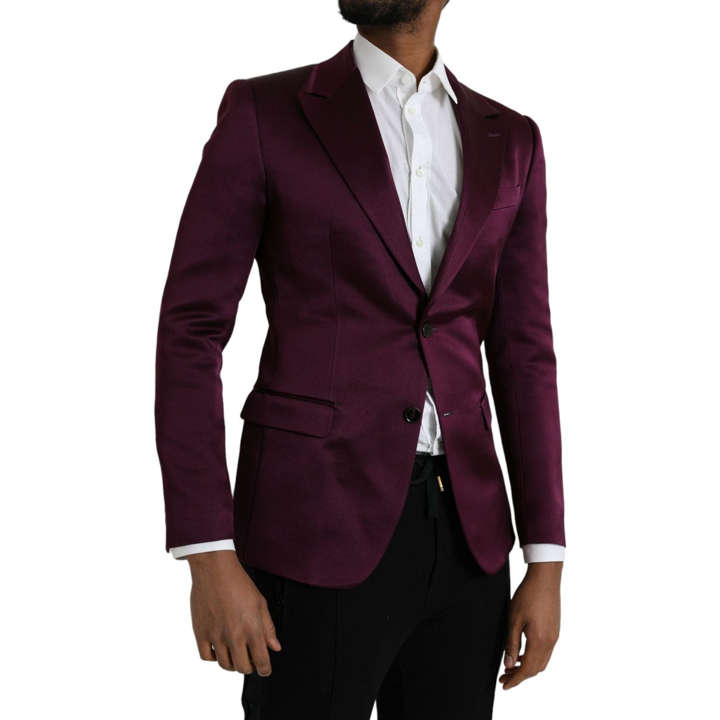 Dolce & Gabbana Maroon Silk Single Breasted Coat Blazer Dolce & Gabbana