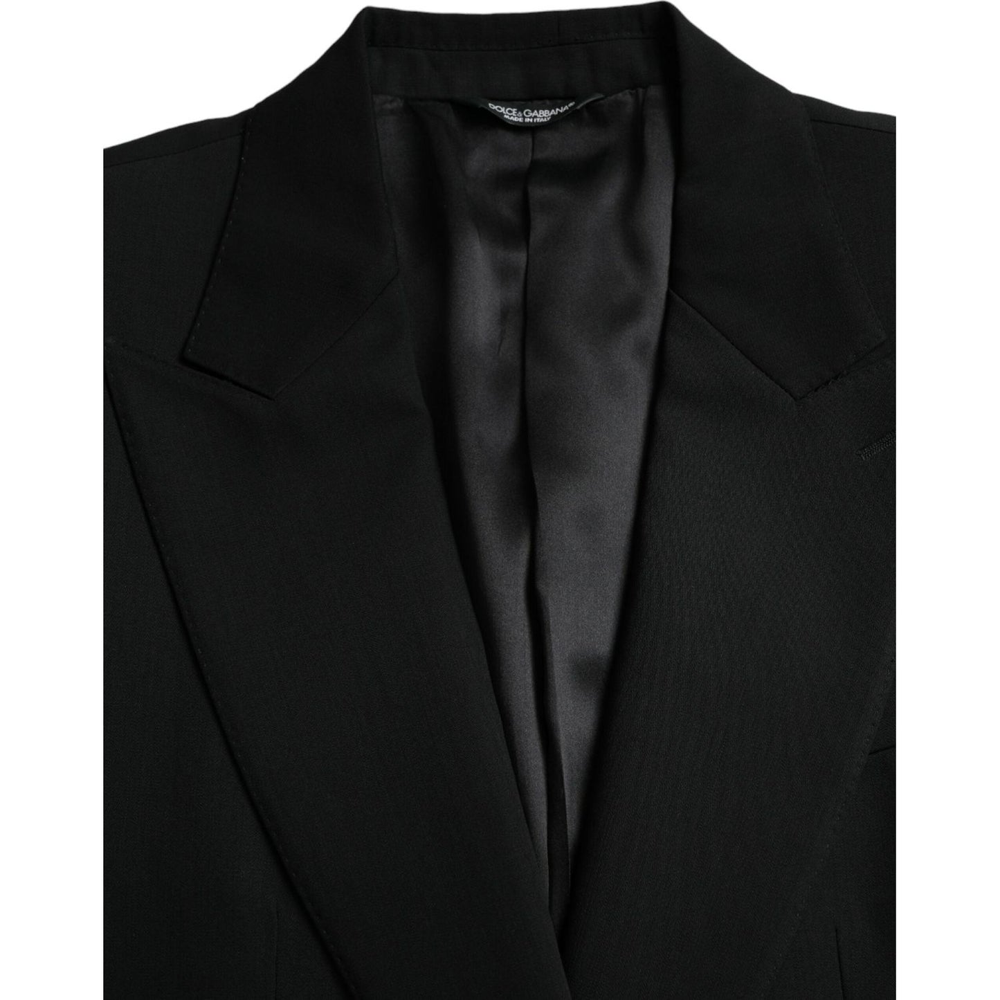 Dolce & Gabbana Black Wool Peak Single Breasted Coat Blazer Dolce & Gabbana