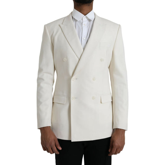 Dolce & Gabbana White Wool MARTINI Double Breasted Blazer Dolce & Gabbana