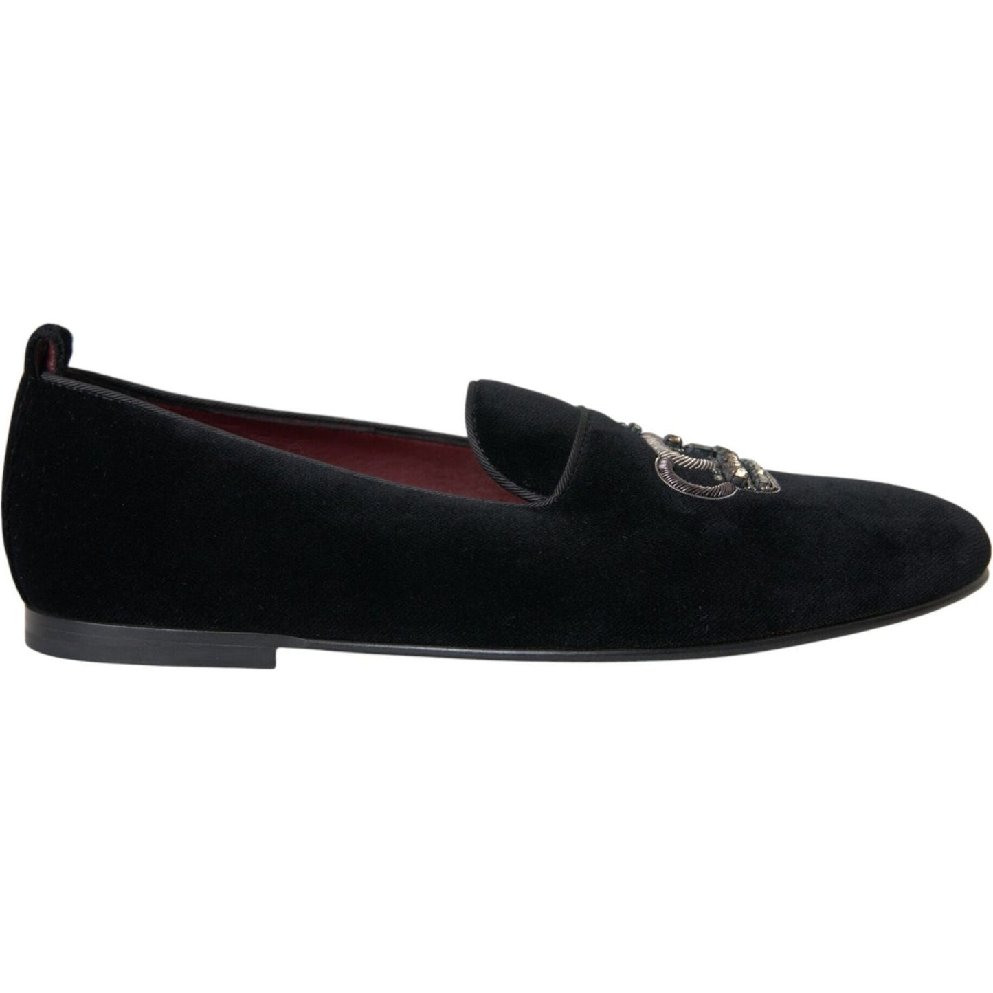 Dolce & Gabbana Black Velvet Crystal Crown Men Loafers Shoes Dolce & Gabbana