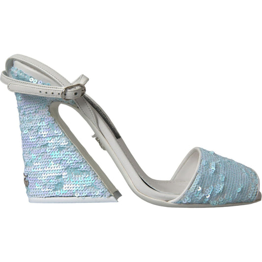 Dolce & Gabbana Light Blue Sequin Ankle Strap Sandals Shoes Dolce & Gabbana