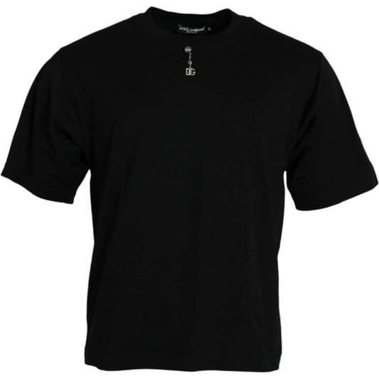 Dolce & Gabbana Black Embellished Cotton Crew Neck T-shirt Dolce & Gabbana