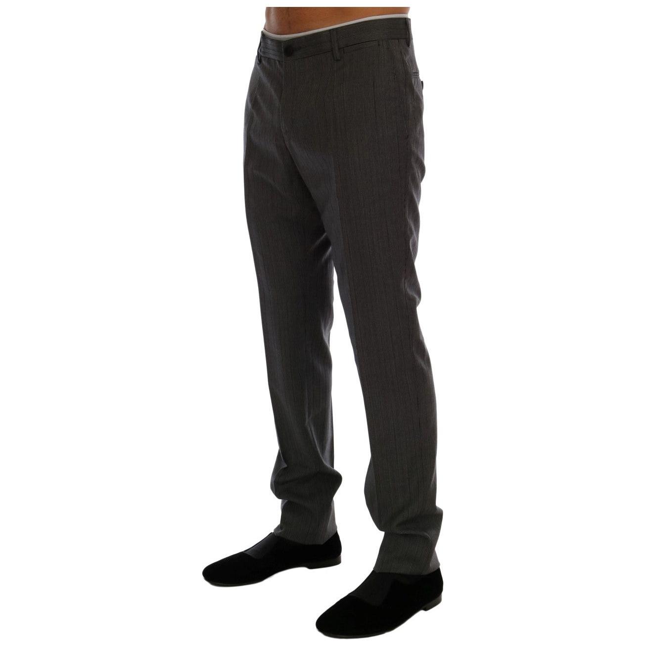 Dolce & Gabbana Gray Wool Striped Formal Pants
