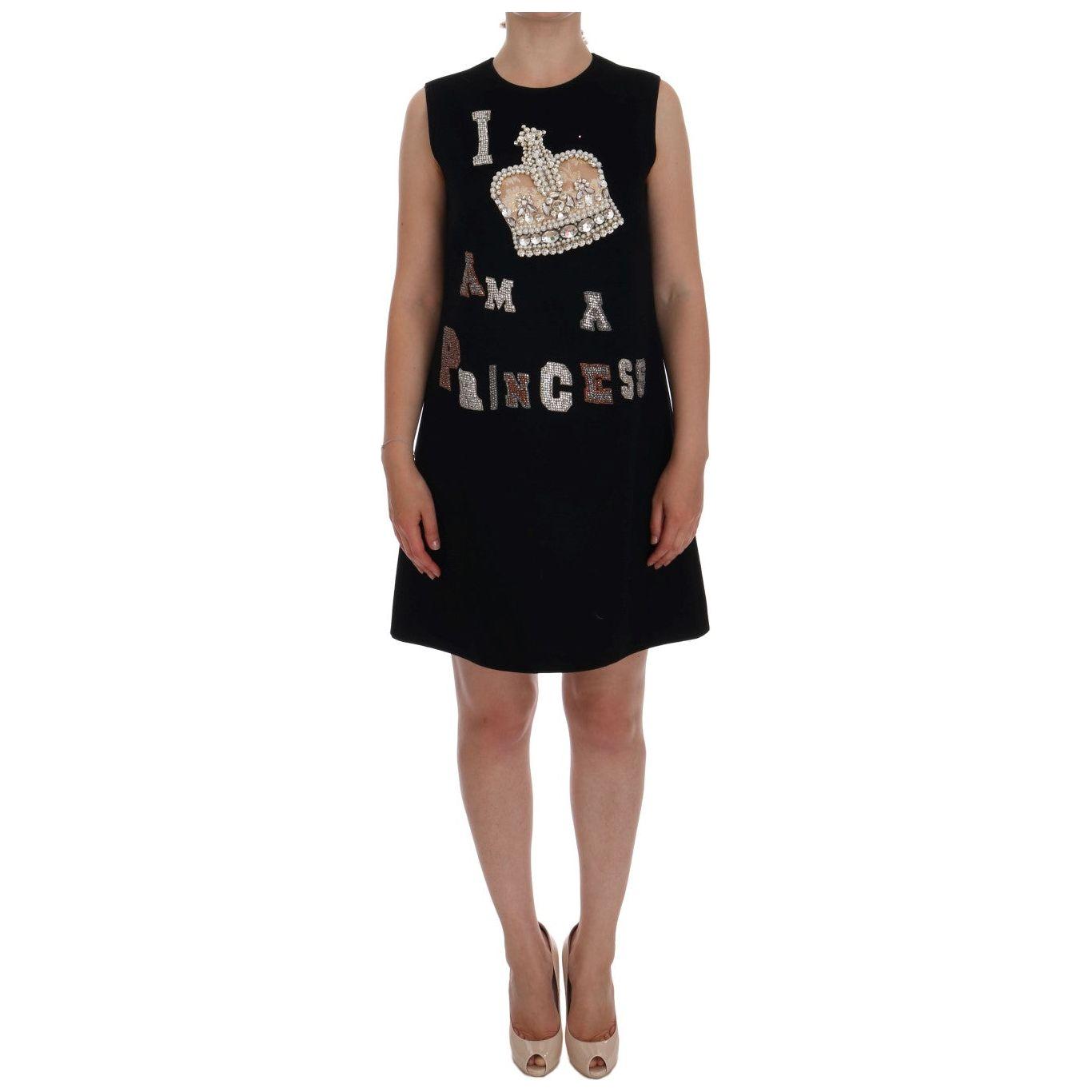 Dolce & Gabbana Black Wool Crystal Princess Dress Dolce & Gabbana