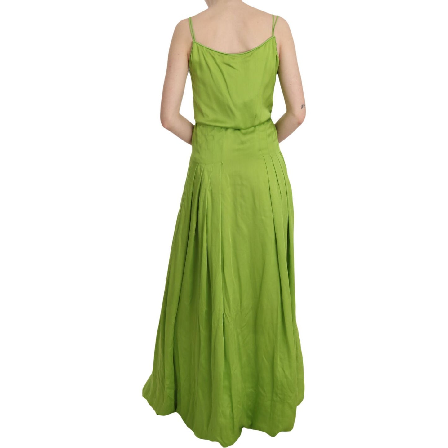 Dsquared² Green Spaghetti Strap Long A-line Pleated Dress Dsquared²