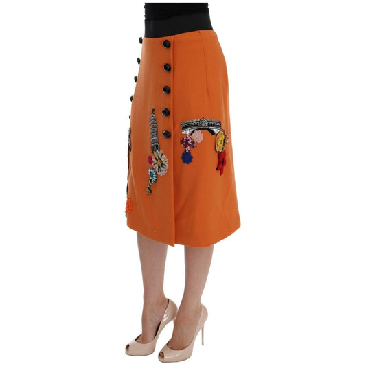 Dolce & Gabbana Embellished Wool Skirt in Vivid Orange Dolce & Gabbana