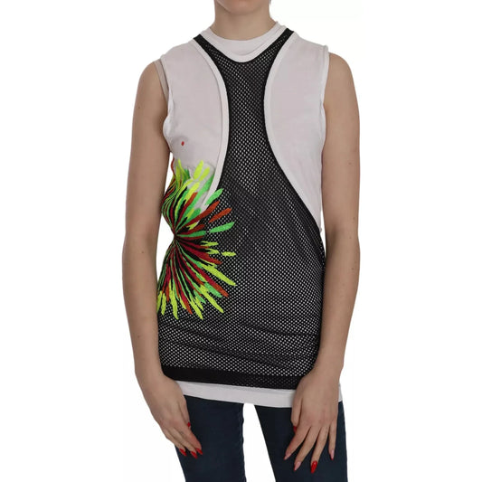 Dsquared² Black White Crew Neck Sleeveless Cotton Blouse Dsquared²