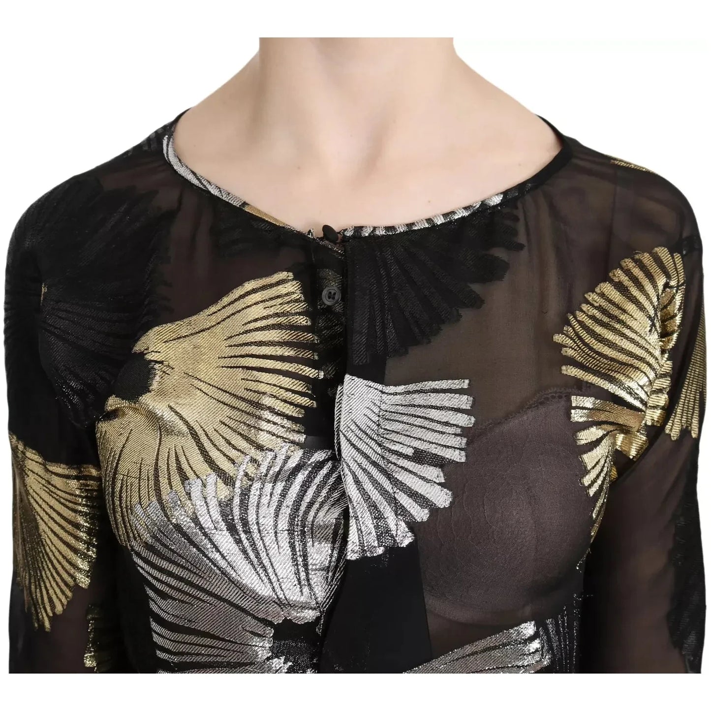 Dsquared² Gold Silver Silk Jacquard See Through Top Blouse Dsquared²