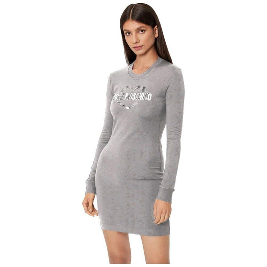 Love Moschino Chic Gray Cotton Blend Dress with Logo Detail Love Moschino