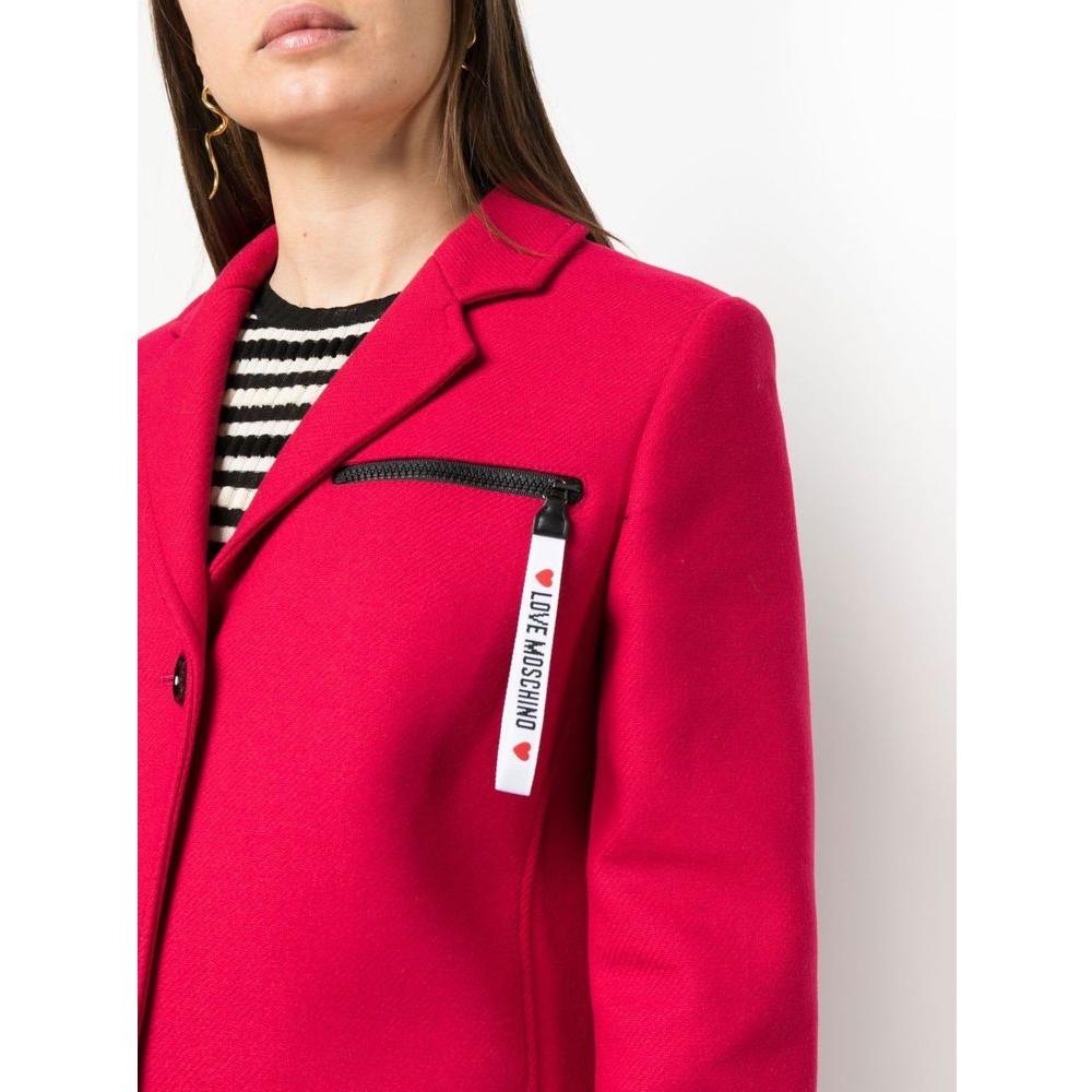 Love Moschino Chic Pink Woolen Coat with Logo Details Love Moschino