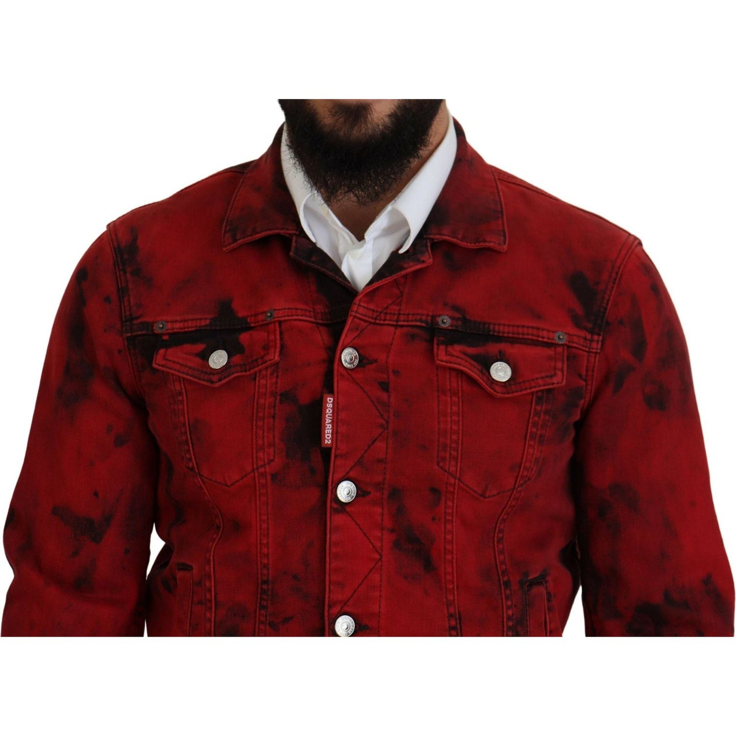 Dsquared² Red Black Tie Dye Collared Men Denim Jacket Dsquared²