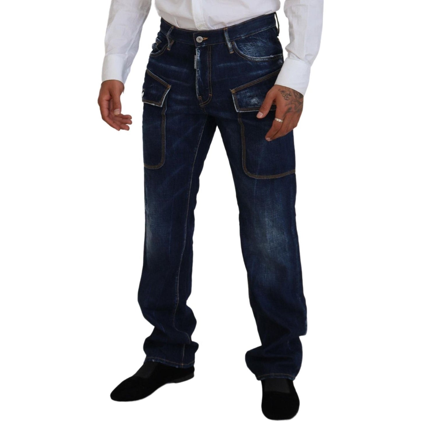 Dsquared² Blue Washed Cotton Cargo Casual Men Denim Jeans Dsquared²