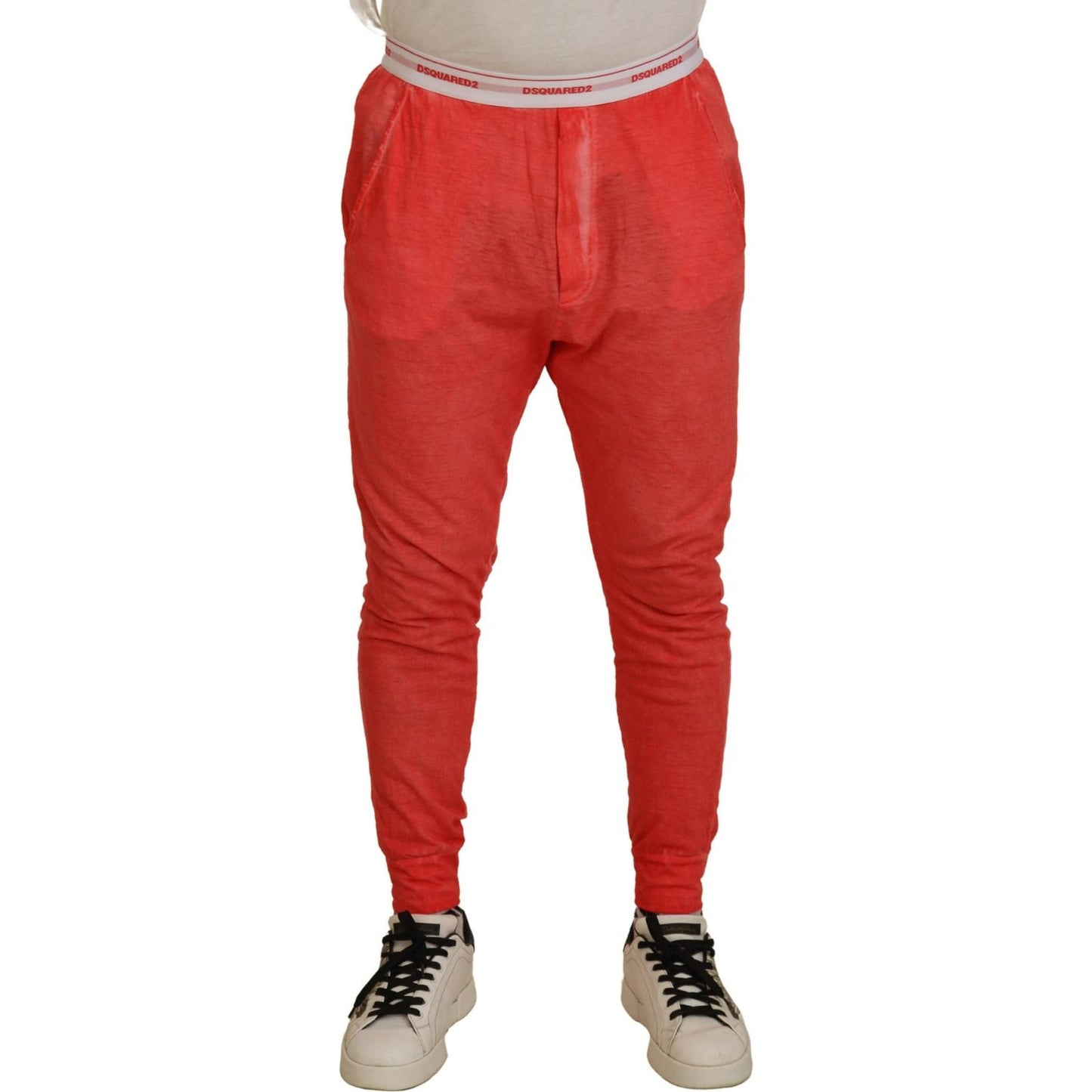 Dsquared² Orange Cotton Elastic Waist Logo Men Pants Dsquared²