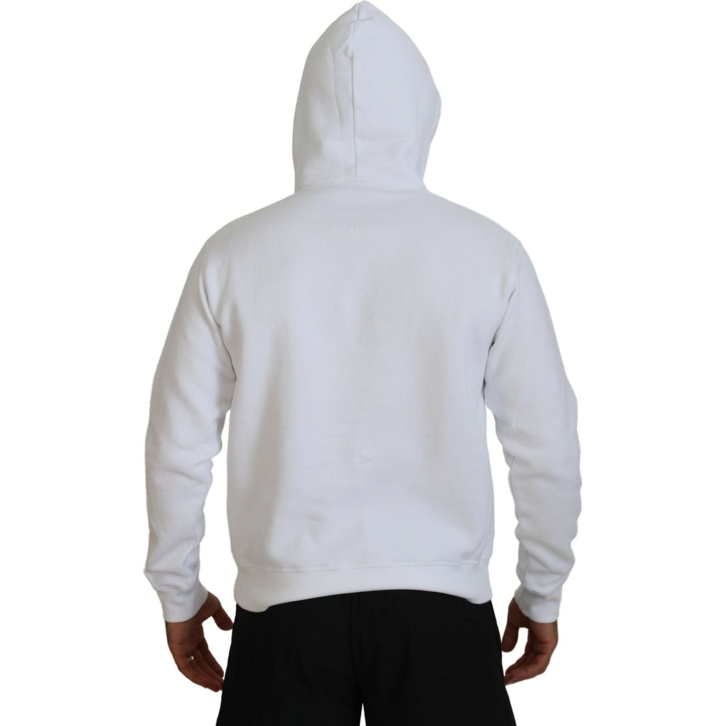 Dsquared² White Cotton Hooded Printed Men Pullover Sweater Dsquared²