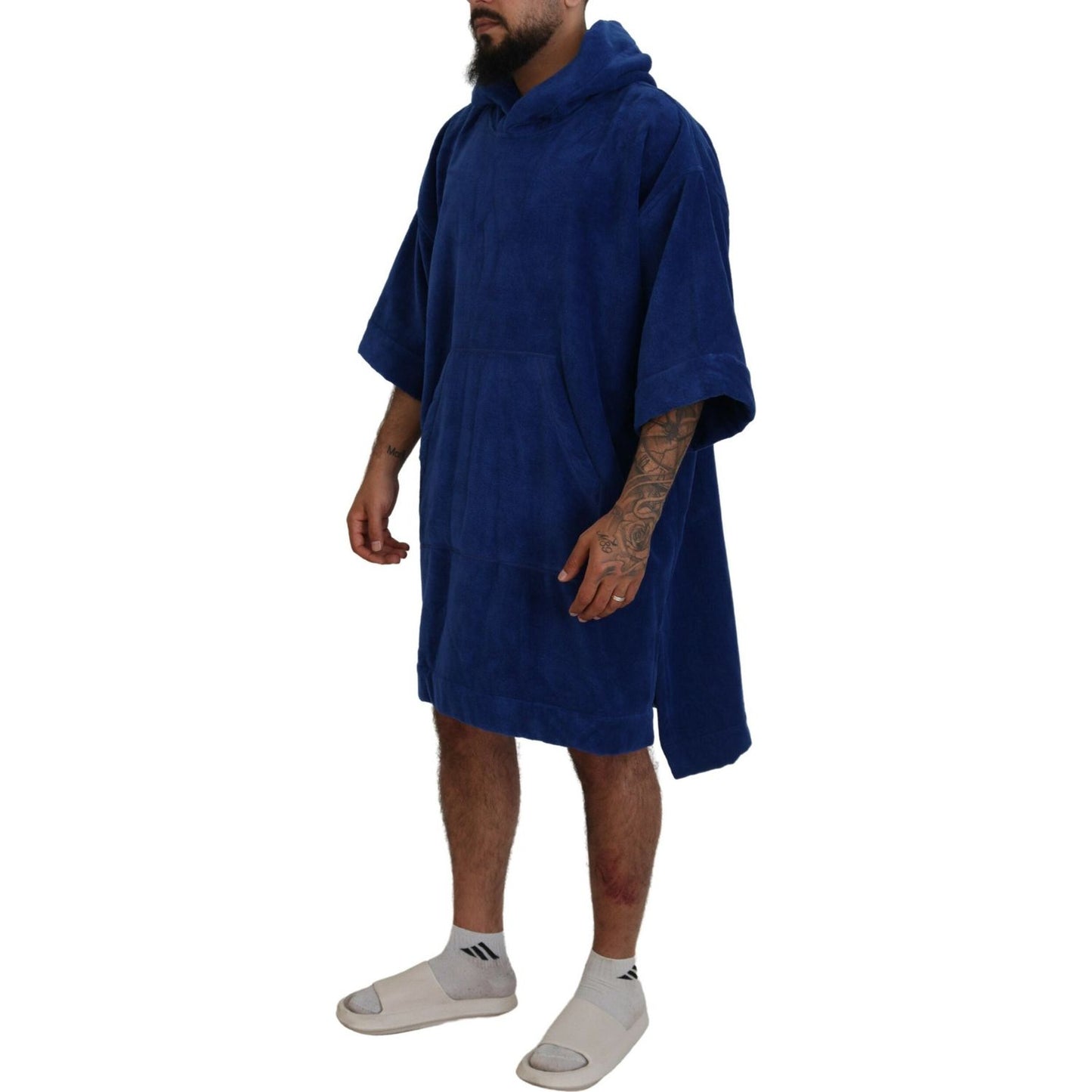 Dsquared² Blue Poncho Men Hooded Beachwear Changing Robe Dsquared²