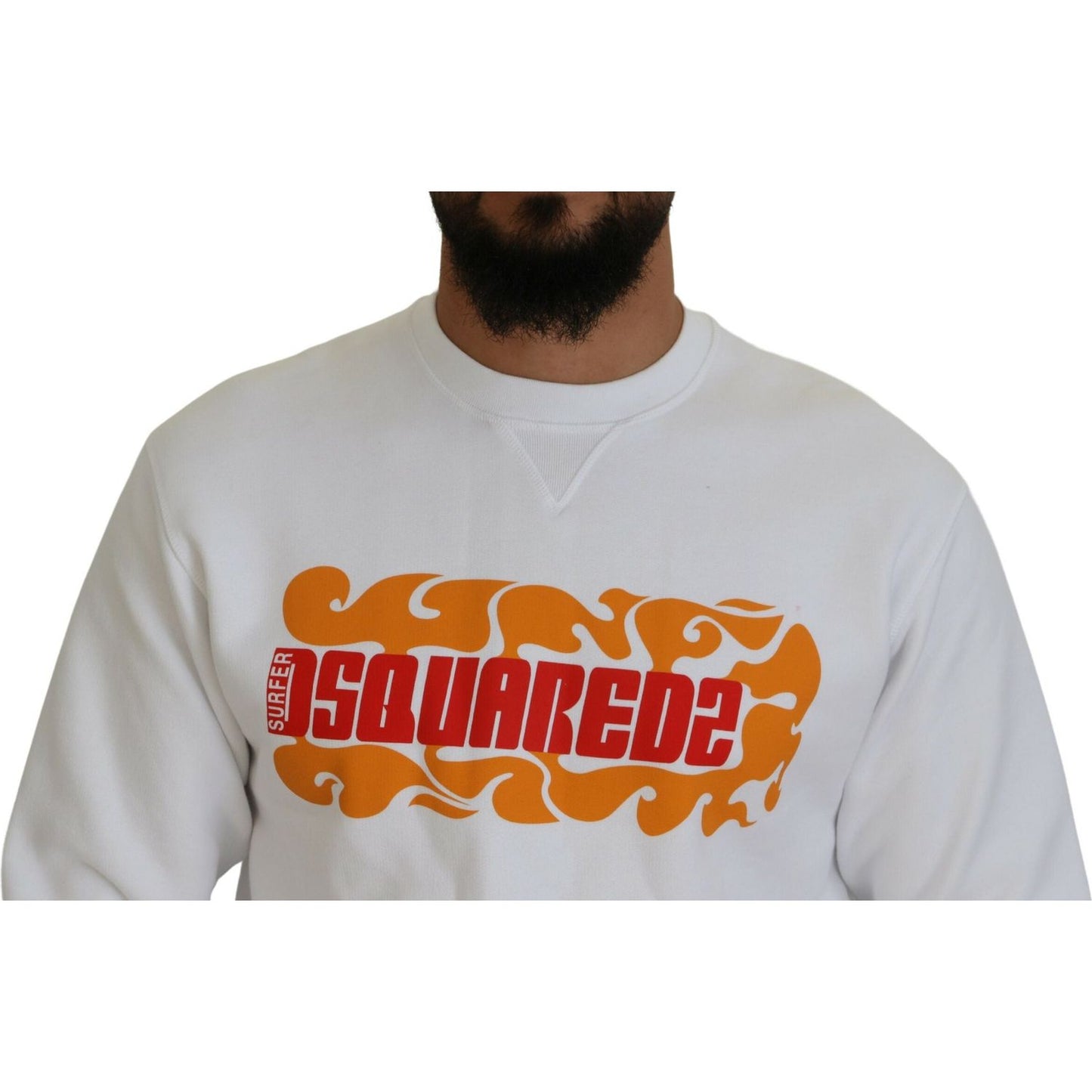 Dsquared² White Cotton Printed Long Sleeves Pullover Sweater Dsquared²