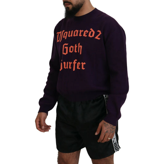 Dsquared² Purple Cotton Printed Men Pullover Sweater Dsquared²