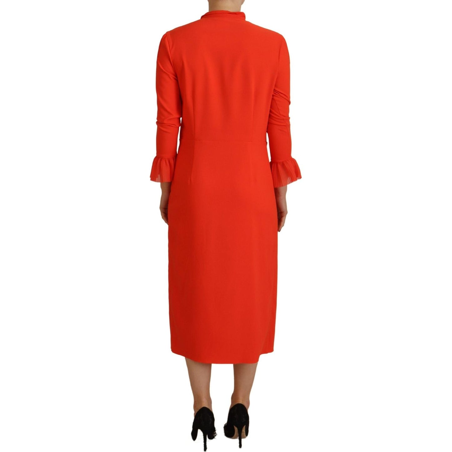 Dsquared² Red Polyester Long Sleeves Pleated Midi Dress Dsquared²