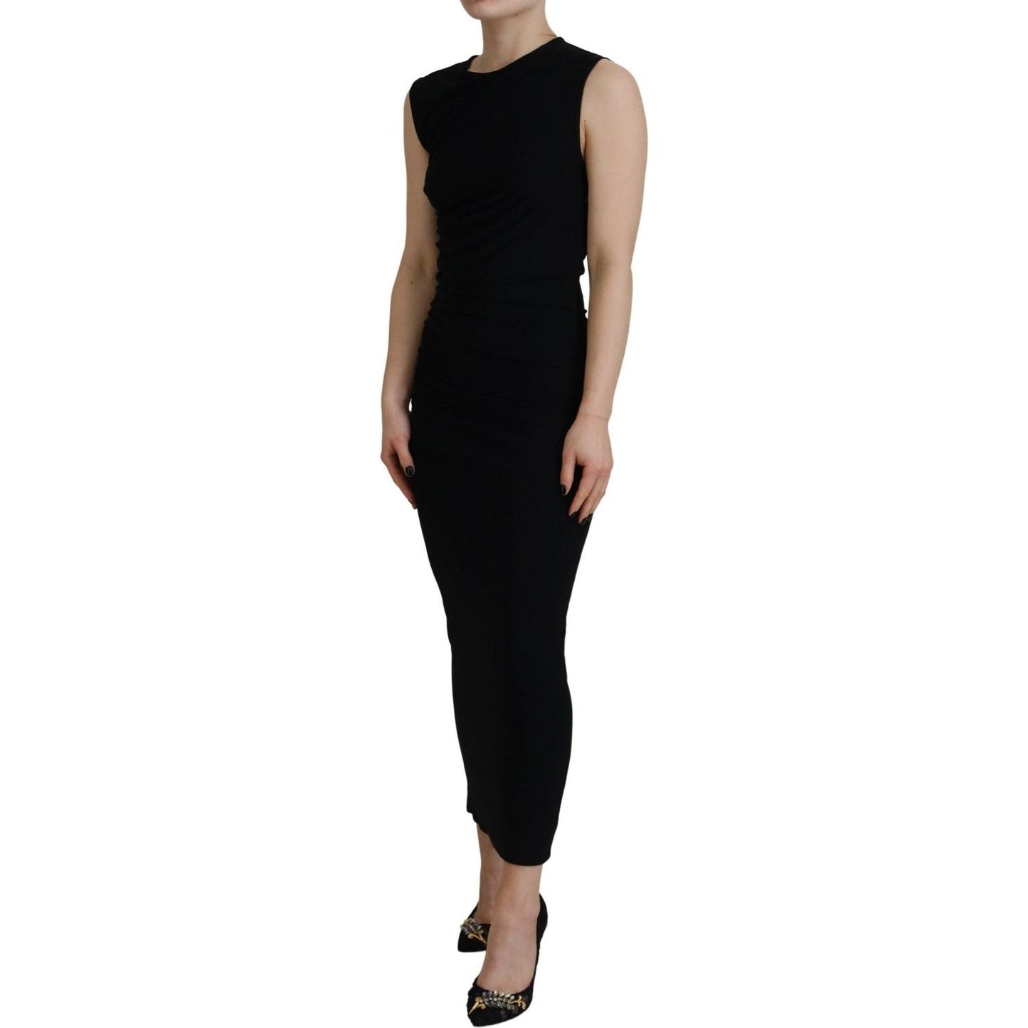 Dsquared² Black Viscose Sleeveless Ruched Maxi Dress Dsquared²