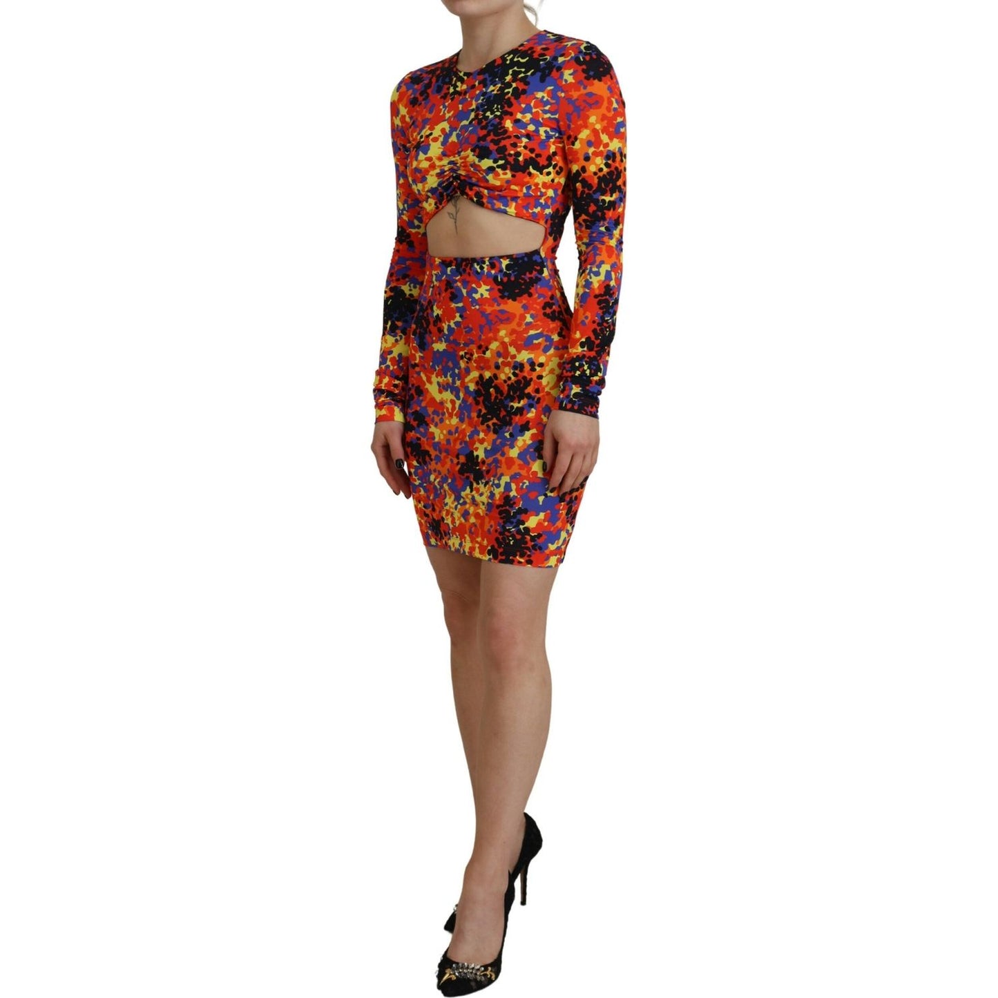 Dsquared² Multicolor Batik Open Belly Long Sleeves Dress Dsquared²